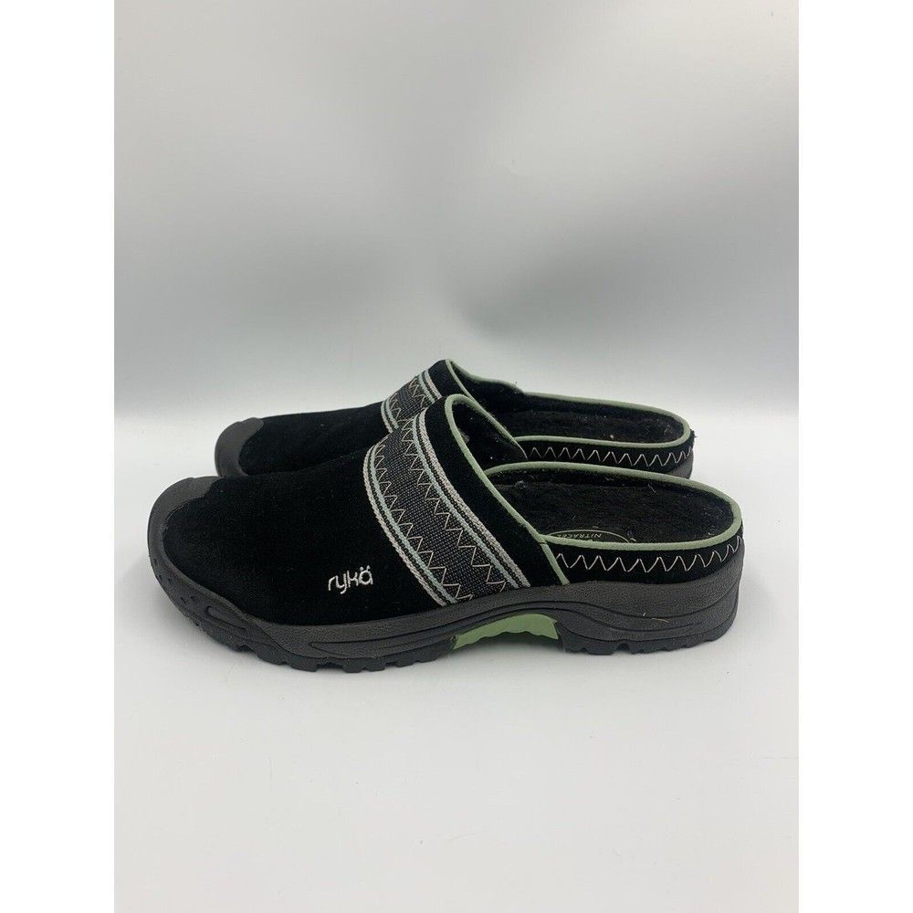 RYKA Nitracel Womens Sz 6.5 Black Suede Embroider Clog Mule Slip On Clog